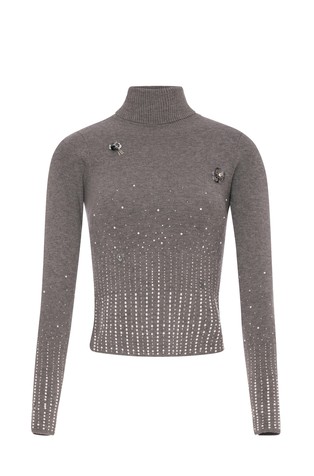 Slim fit pletena dolčevita s aplikacijama