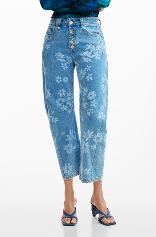 Barrel fit jeans hlače s cvjetnim uzorkom