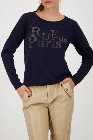 Majica dugih rukava s natpisom od ukrasnih kamenčića