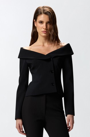 Slim fit sako od krep tkanine s otkrivenim ramenima