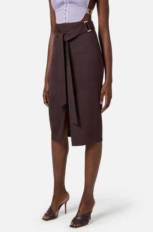 Midi suknja od gabardena s trakama za vezanje u struku