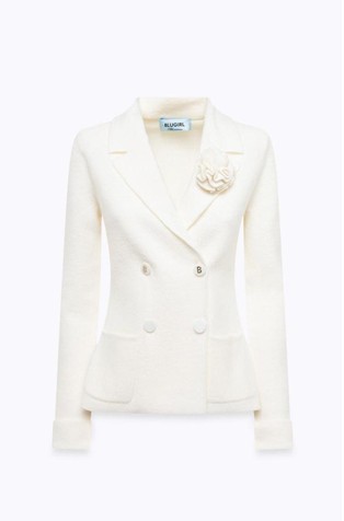 Slim fit žakard vuneni sako s ukrasnim cvijetom