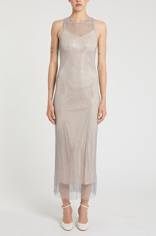 Duga mrežasta haljina s ukrasnim kamenčićima