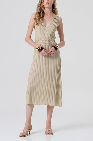Knitted sleeveless dress middle length with lurex