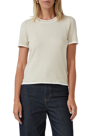 Short-sleeved knitted sweater with contrasting details