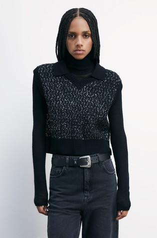 Cropped pleten prsluk sa šljokicama