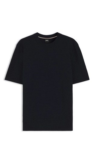 Strukturirano pleten pamučni pulover kratkih rukava