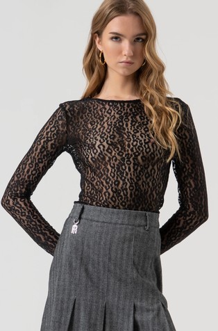 Slim fit bodi od čipke sa životinjskim uzorkom