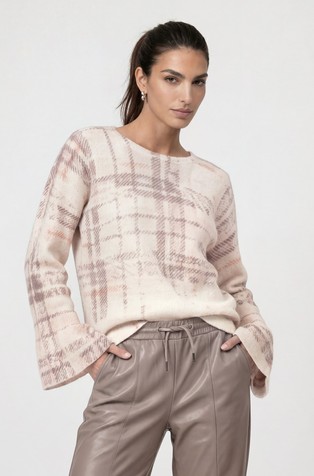 Check knitted jumper in wool-blend