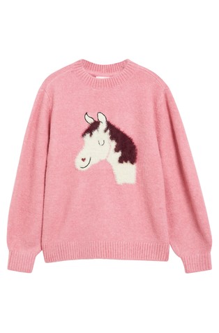 Loose fit pleten pulover s motivom konja
