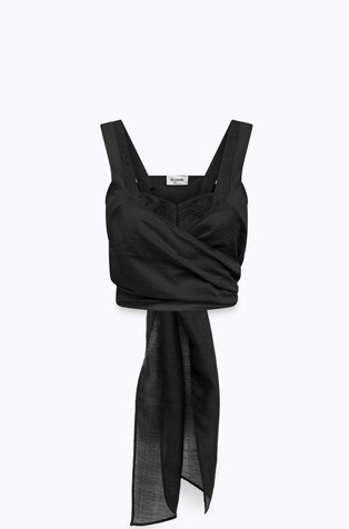 Top od liocela s čipkom i trakama za vezanje straga