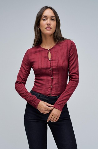 Teksturirano pletena majica s gumbima