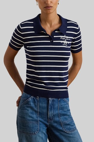 Pletena polo majica od mješavine pamuka s prugastim uzorkom