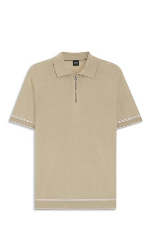 Short-sleeved linen-blend sweater with zip neck
