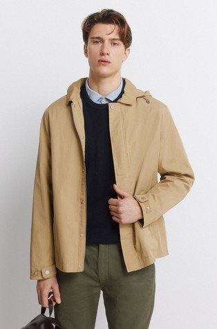 Water-repellent hooded jacket in cotton-blend