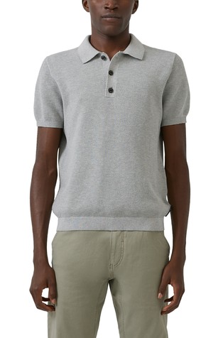 Structured knit short-sleeved polo shirt
