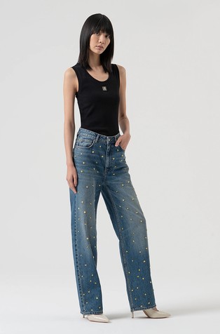 Straight fit pamučne jeans hlače sa zakovicama