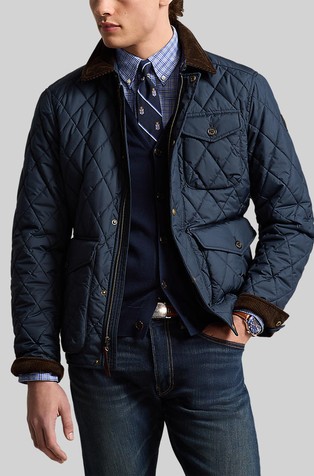 Water-repellent Guilted Jacket with Corduroy Collar