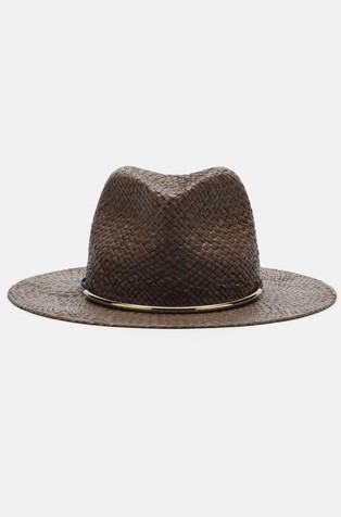 Woven fedora hat with metal decoration
