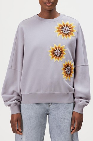 Oversized sweatshirt with sunflower embroidery