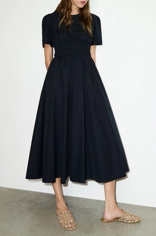 Ruched cotton-poplin midi dress