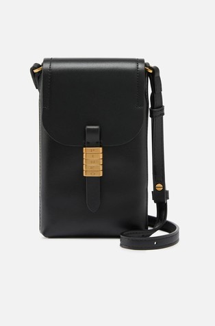 Leather smartphone case with shoulder strap and logo