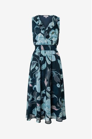 Sleeveless chiffon dress with floral print