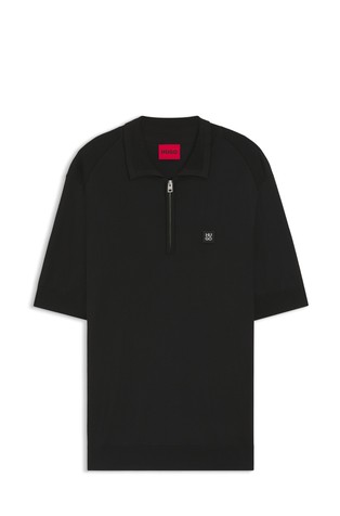 Zip-neck knit polo with jacquard details