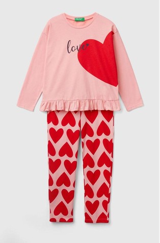 Pamučna pidžama dugih rukava s otisnutim srcima