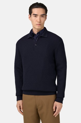 Pleten vuneni pulover s polo ovratnikom