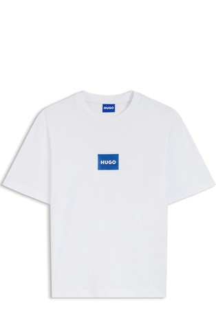 Cotton-jersey T-shirt with blue logo print