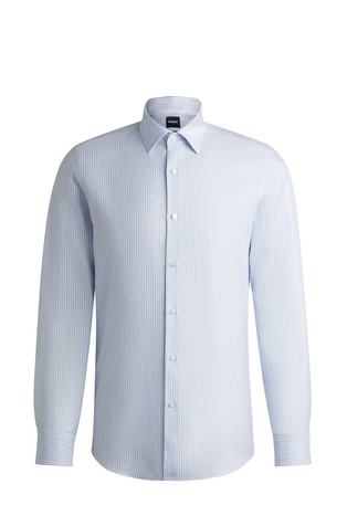 Slim fit prugasta košulja od mješavine lana