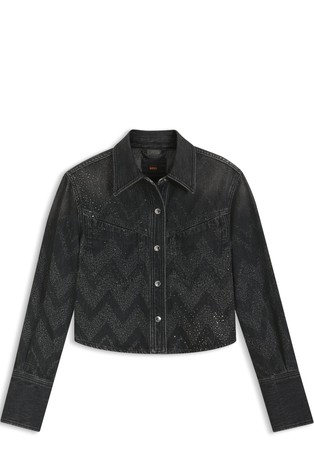 Cropped denim košulja s ukrasnim kamenčićima