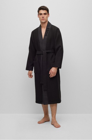 Embossed-logo dressing gown with waffle structure