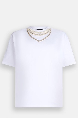 Majica kratkih rukava s perlama i ukrasnim kamenima