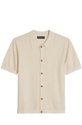 Short-sleeved polo T-shirt in cotton and linen knit