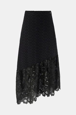 Eyelets midi skirt with lace flounce