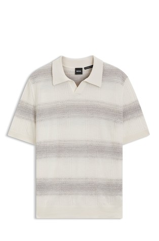 Short-sleeved knit polo in merino wool
