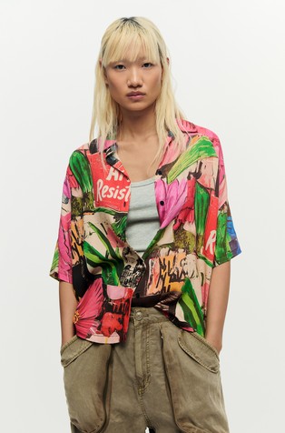Viscose printed short-sleeved shirt