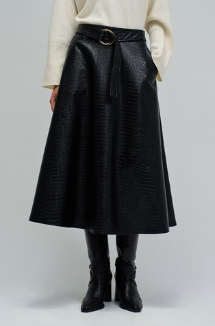 Midi suknja od umjetne kože s remenom