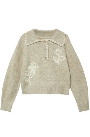 Pleten pulover s polo ovratnikom i vezovima