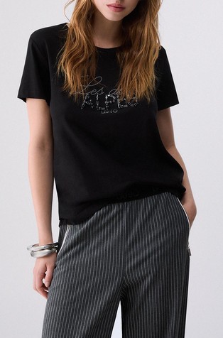Cotton T-shirt with rhinestones
