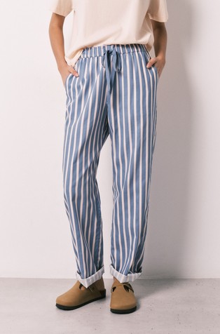 Striped long trousers in cotton and viscose