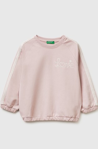 Cotton sweatshirt with lace and embroidery