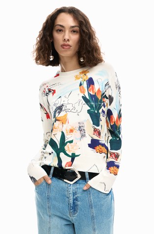 Lightweight sweater with floral print