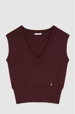 Pleten vuneni prsluk s V-izrezom