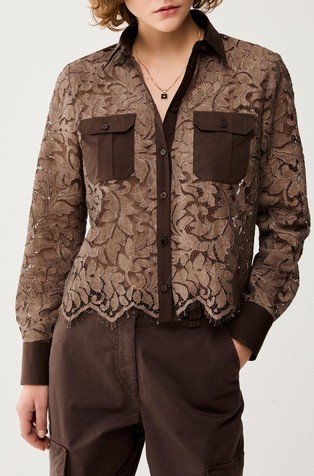 Košulja od čipke s detaljima od popelina