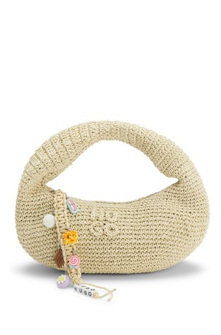 Crochet-effect hobo bag with logo charm
