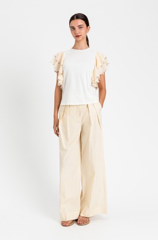 Cotton T-shirt with voile sleeves