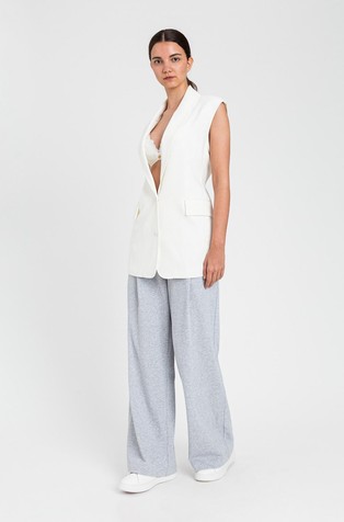 Wide-leg cotton-blend trousers